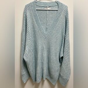 Sonoma Blue V-Neck Sweater with Geometric Ribbed Design